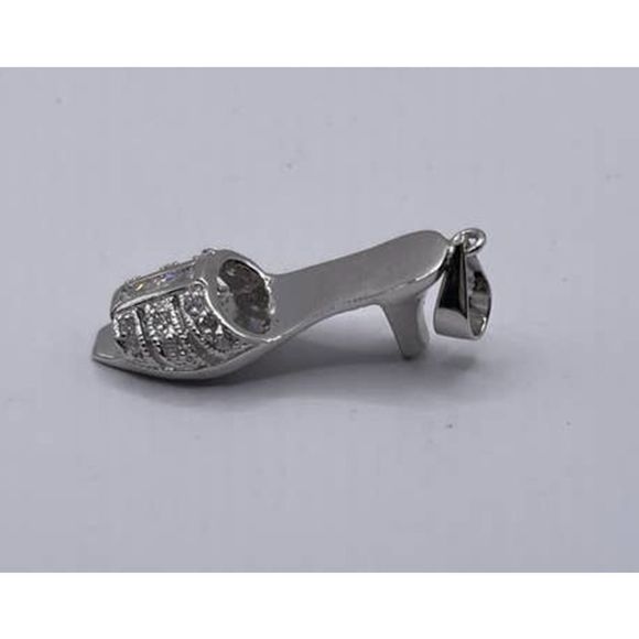 signed 925 Silver‎ Heel Sandal open toe Charm with Diamond stones - Picture 1 of 4